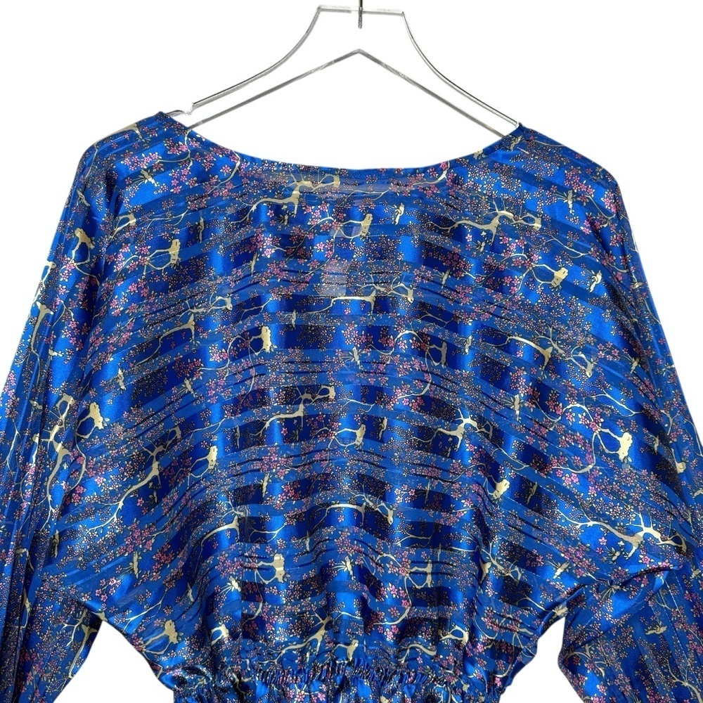 Free People Blue Floral Metallic Boho Festival Top Dolman Sleeved Blouse Sz M - Picture 3 of 13